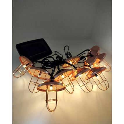 Solar LED string lights – 10 LEDs, 1.2 V / 300 mAh battery, 3.8 m length, IP44, copper