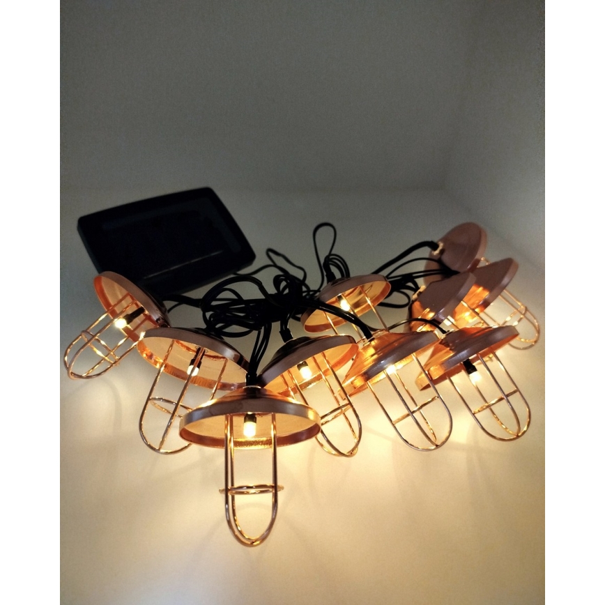 Solar LED string lights – 10 LEDs, 1.2 V / 300 mAh battery, 3.8 m length, IP44, copper