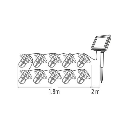 Solar LED string lights – 10 LEDs, 1.2 V / 300 mAh battery, 3.8 m length, IP44, copper