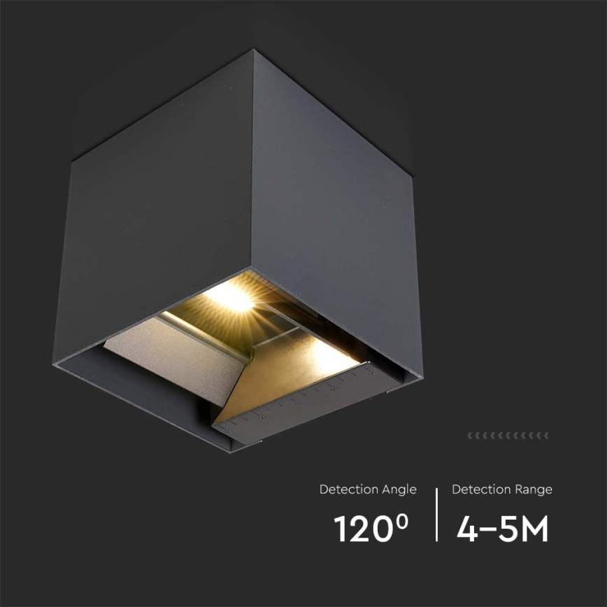 LED Solar Wall Light with Sensor, 9W/5V, 3000/4000/5000K, IP65, 2600 mAh, Anthracite