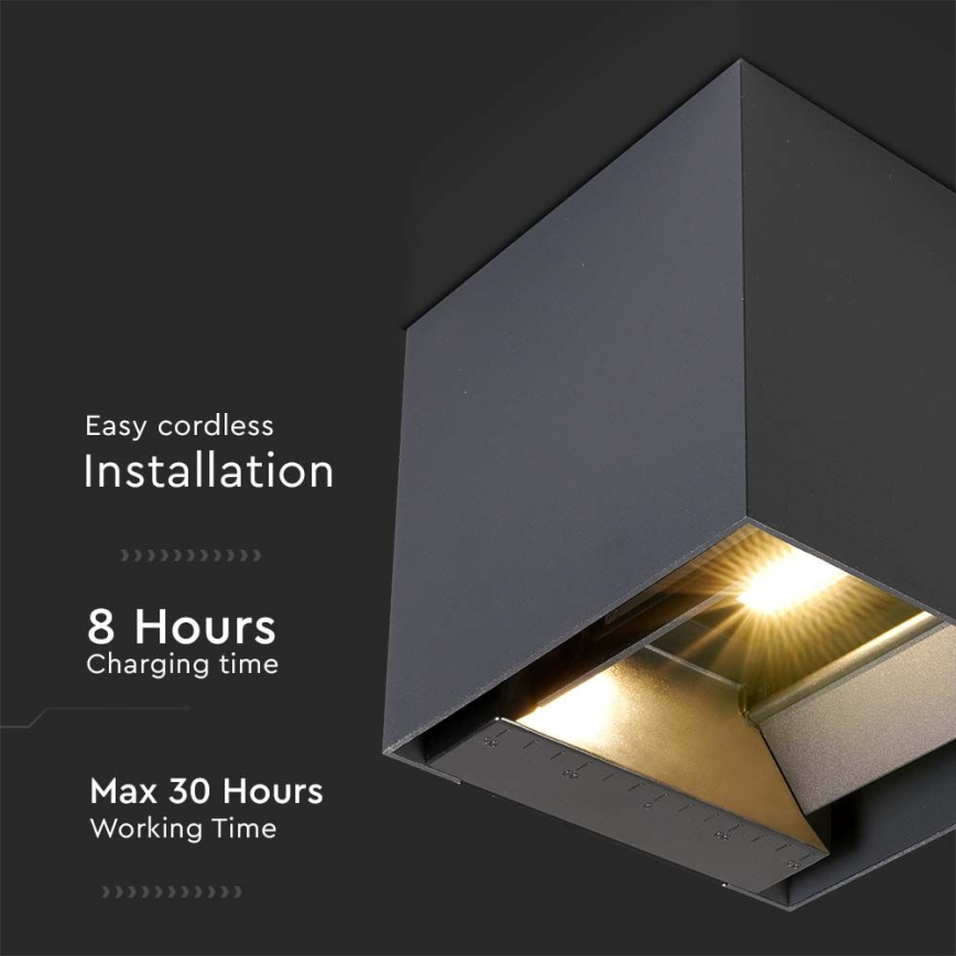 LED Solar Wall Light with Sensor, 9W/5V, 3000/4000/5000K, IP65, 2600 mAh, Anthracite