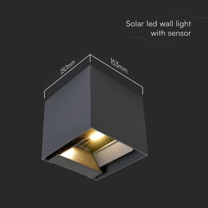 LED Solar Wall Light with Sensor, 9W/5V, 3000/4000/5000K, IP65, 2600 mAh, Anthracite