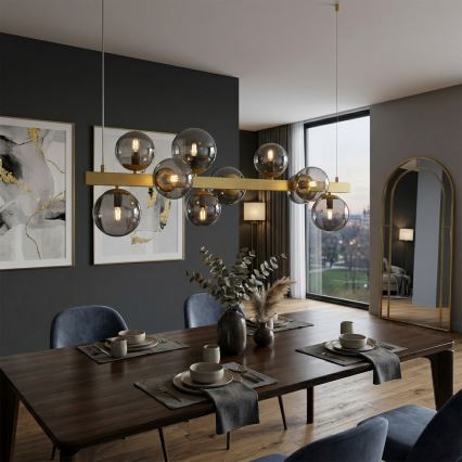 SOLARI 10-Light Cable Pendant, 10×E14/15W/230V, Gold / Smoked Black