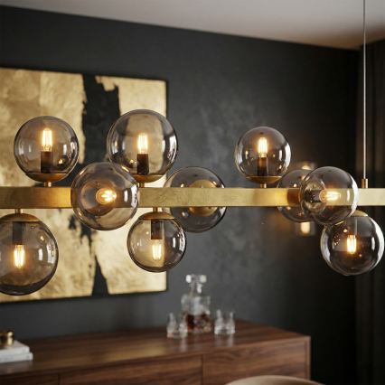 SOLARI 10-Light Cable Pendant, 10×E14/15W/230V, Gold / Smoked Black