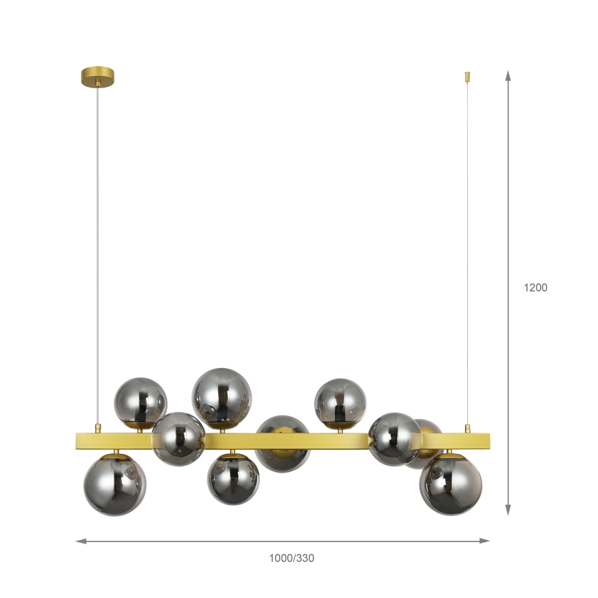 SOLARI 10-Light Cable Pendant, 10×E14/15W/230V, Gold / Smoked Black