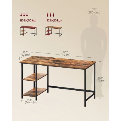 SOLEA Writing Desk 140 x 60 cm, Brown/Black