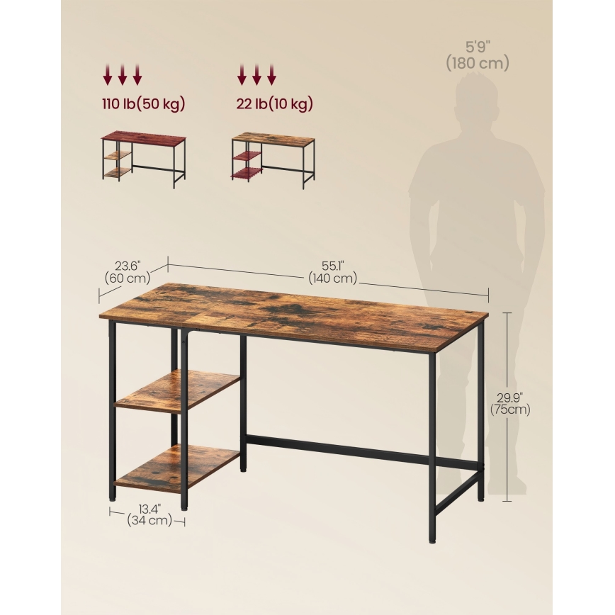 SOLEA Writing Desk 140 x 60 cm, Brown/Black