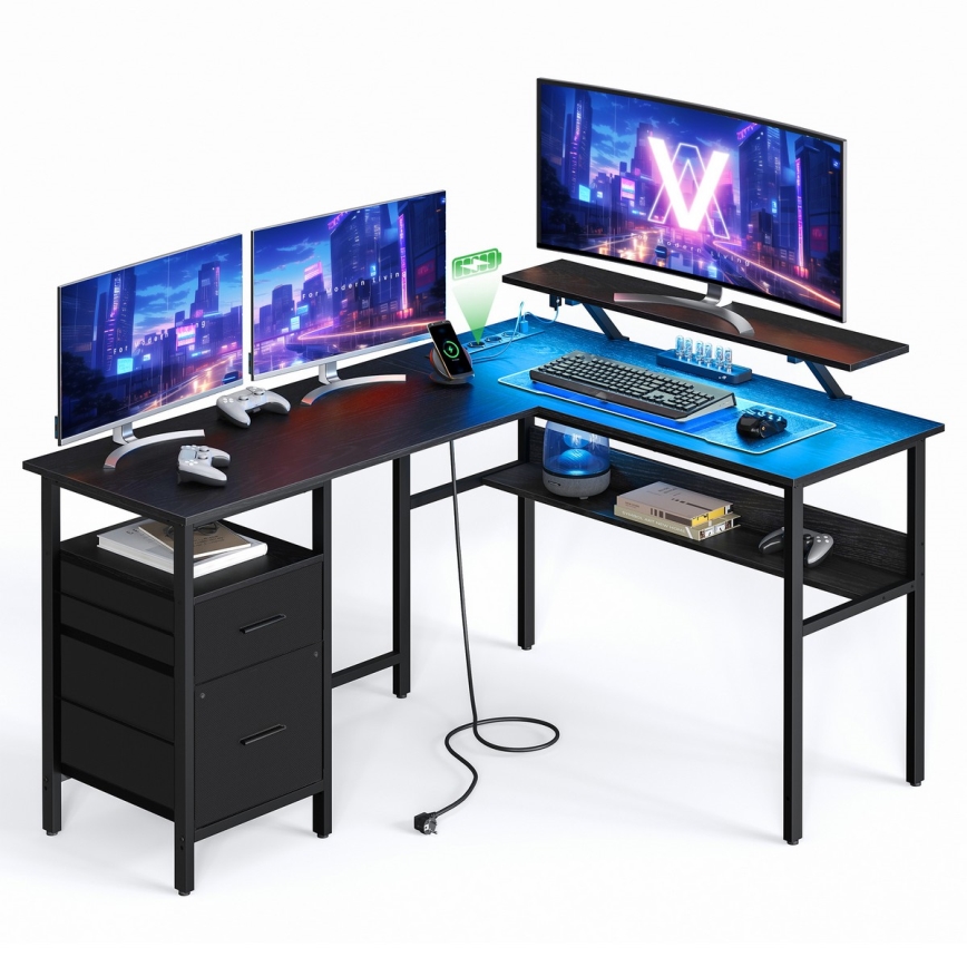 SOLEA-X Backlit Writing Desk, Brown/Black