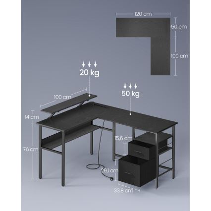 SOLEA-X Backlit Writing Desk, Brown/Black