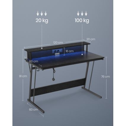 SOLEA-X Backlit Writing Desk — Black