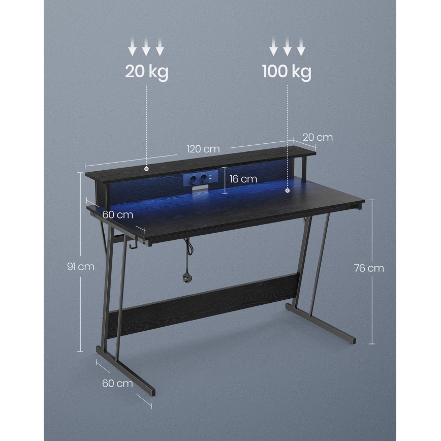 SOLEA-X Backlit Writing Desk — Black