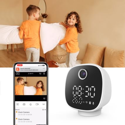 Smart camera with alarm clock, thermometer and LED light 1296p 3Mpx 5V Wi-Fi Tuya IP65