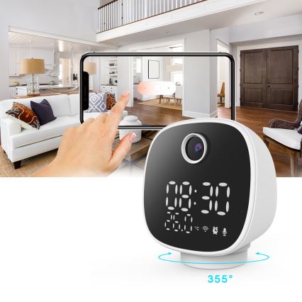 Smart camera with alarm clock, thermometer and LED light 1296p 3Mpx 5V Wi-Fi Tuya IP65
