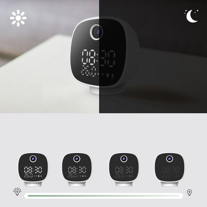 Smart camera with alarm clock, thermometer and LED light 1296p 3Mpx 5V Wi-Fi Tuya IP65