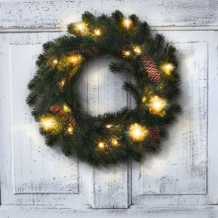 LED Outdoor Christmas wreath 15xLED/3xAA IP44