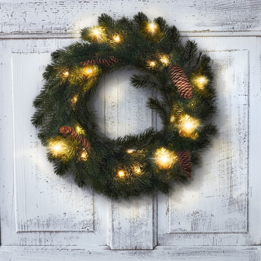 LED Outdoor Christmas wreath 15xLED/3xAA IP44
