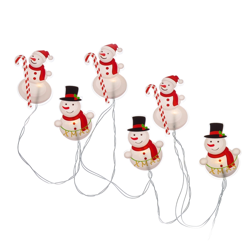 Snowman LED string lights with suction cups, 6×LED, 2×AA, 1.2 m, warm white