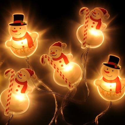 Snowman LED string lights with suction cups, 6×LED, 2×AA, 1.2 m, warm white