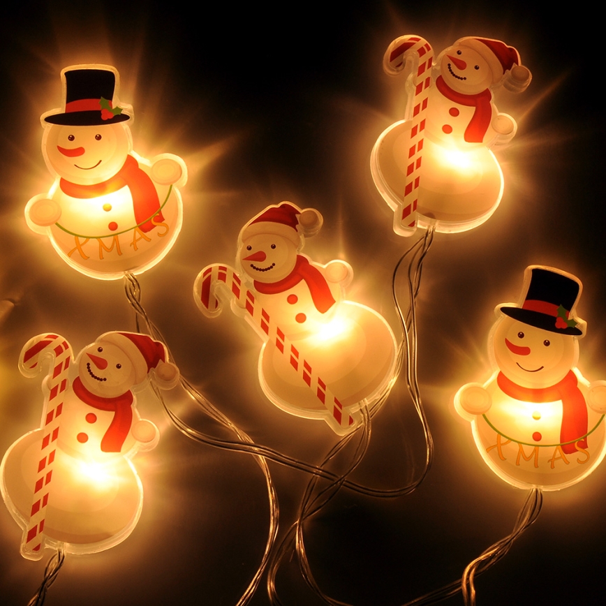Snowman LED string lights with suction cups, 6×LED, 2×AA, 1.2 m, warm white