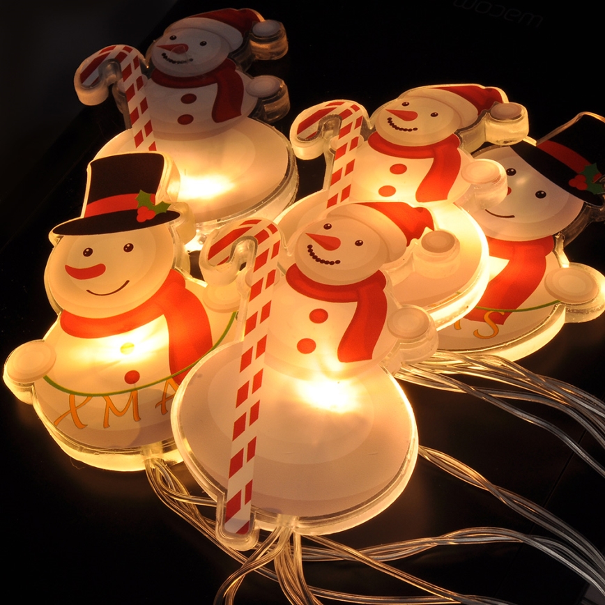 Snowman LED string lights with suction cups, 6×LED, 2×AA, 1.2 m, warm white