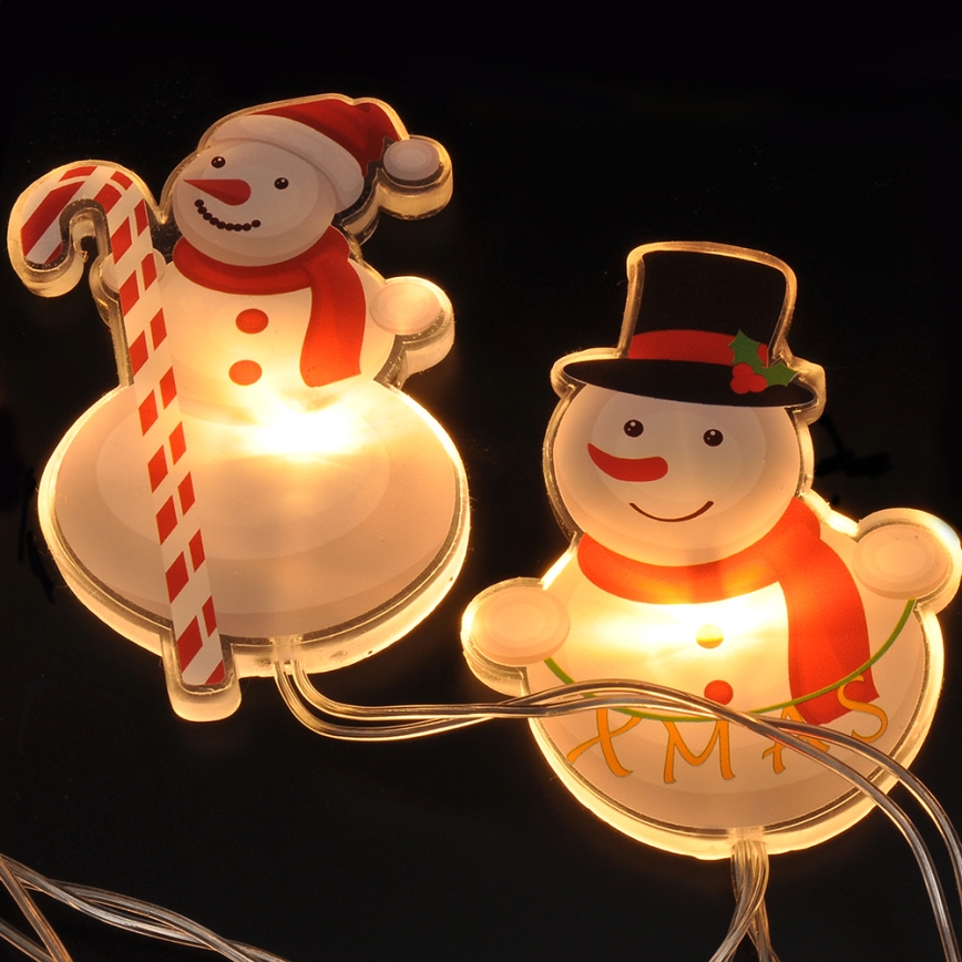 Snowman LED string lights with suction cups, 6×LED, 2×AA, 1.2 m, warm white