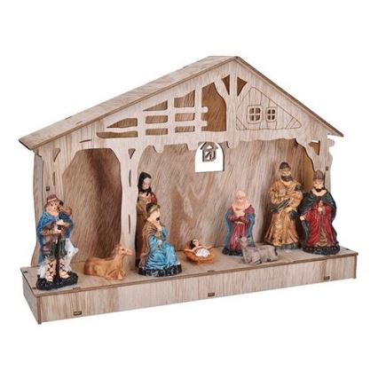 LED Christmas decoration LED/2xAA wooden nativity scene