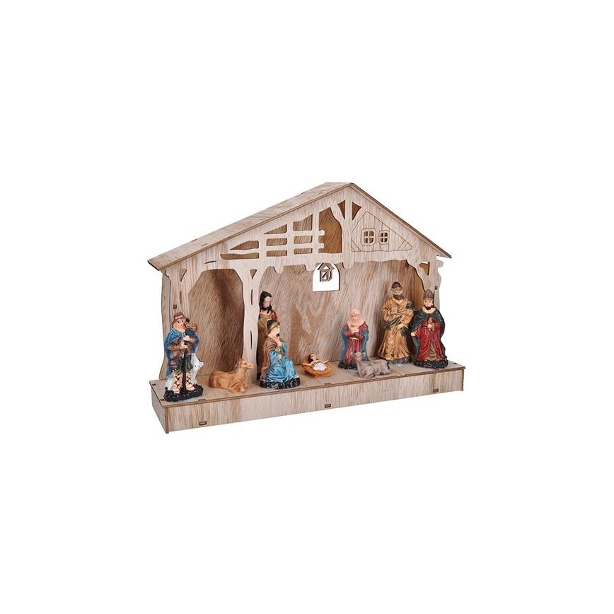 LED Christmas decoration LED/2xAA wooden nativity scene