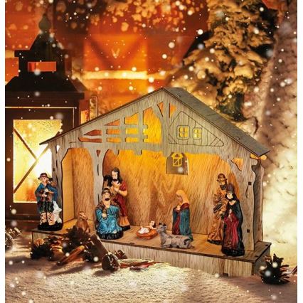LED Christmas decoration LED/2xAA wooden nativity scene