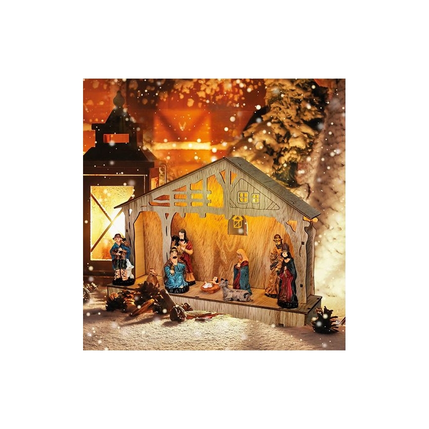 LED Christmas decoration LED/2xAA wooden nativity scene