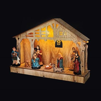 LED Christmas decoration LED/2xAA wooden nativity scene