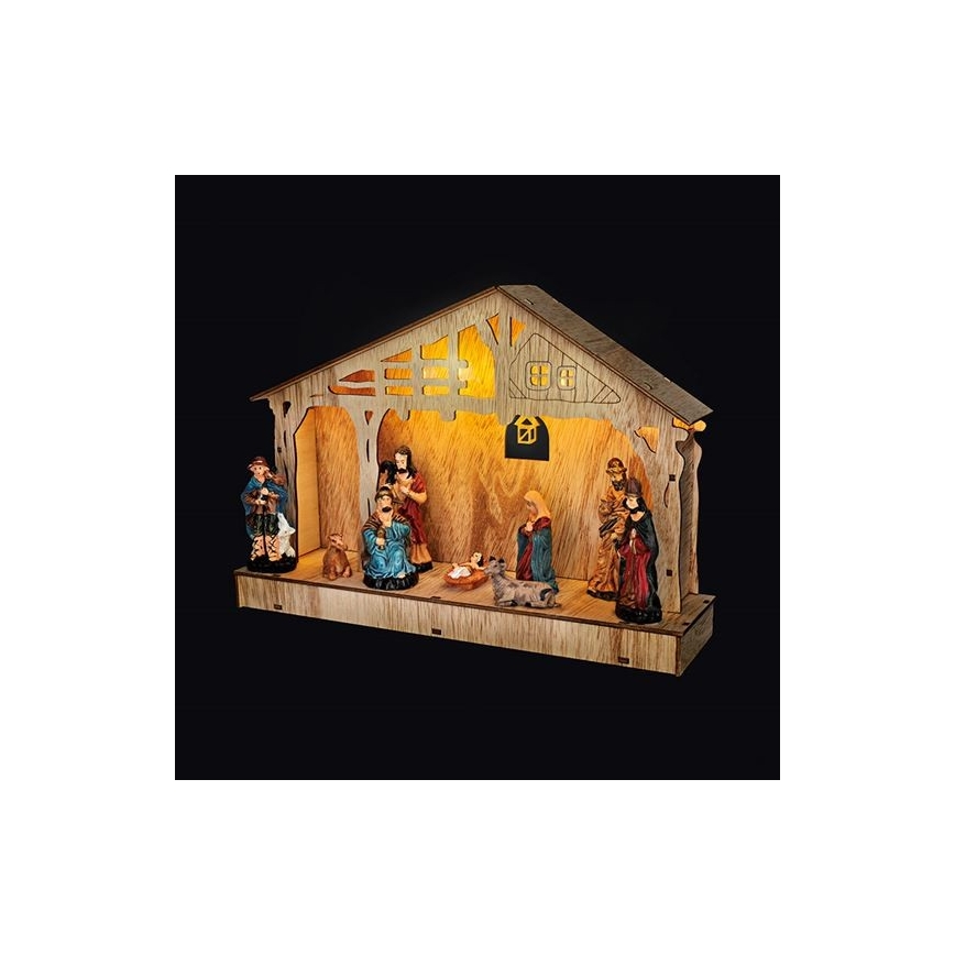 LED Christmas decoration LED/2xAA wooden nativity scene