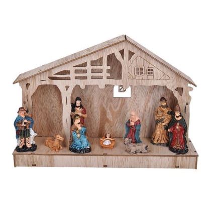 LED Christmas decoration LED/2xAA wooden nativity scene