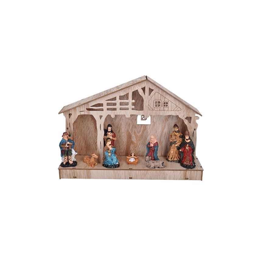 LED Christmas decoration LED/2xAA wooden nativity scene