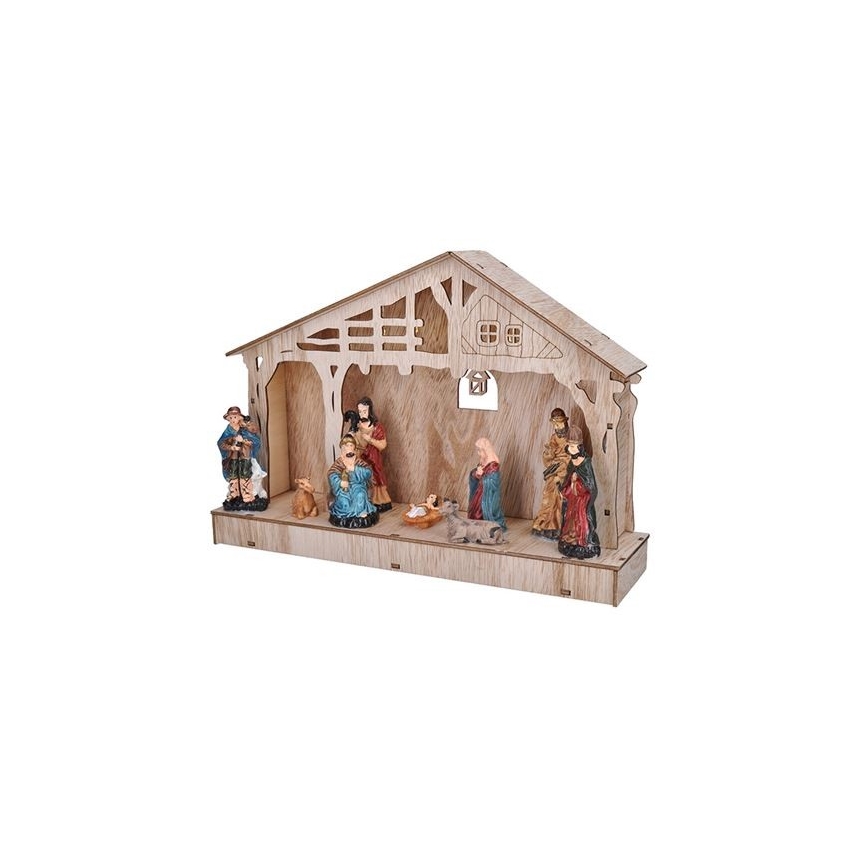 LED Christmas decoration LED/2xAA wooden nativity scene