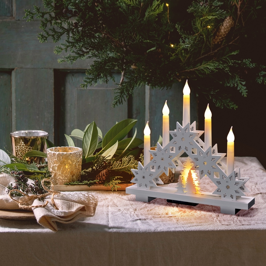 LED Christmas candlestick 5xLED/2xAA warm white