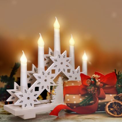 LED Christmas candlestick 5xLED/2xAA warm white