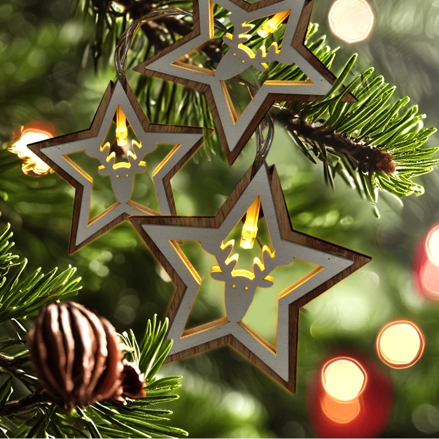 LED string light, 10 LEDs, battery-powered (2×AA), 1.8 m, warm white