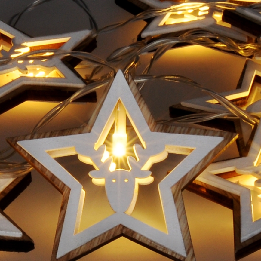 LED string light, 10 LEDs, battery-powered (2×AA), 1.8 m, warm white