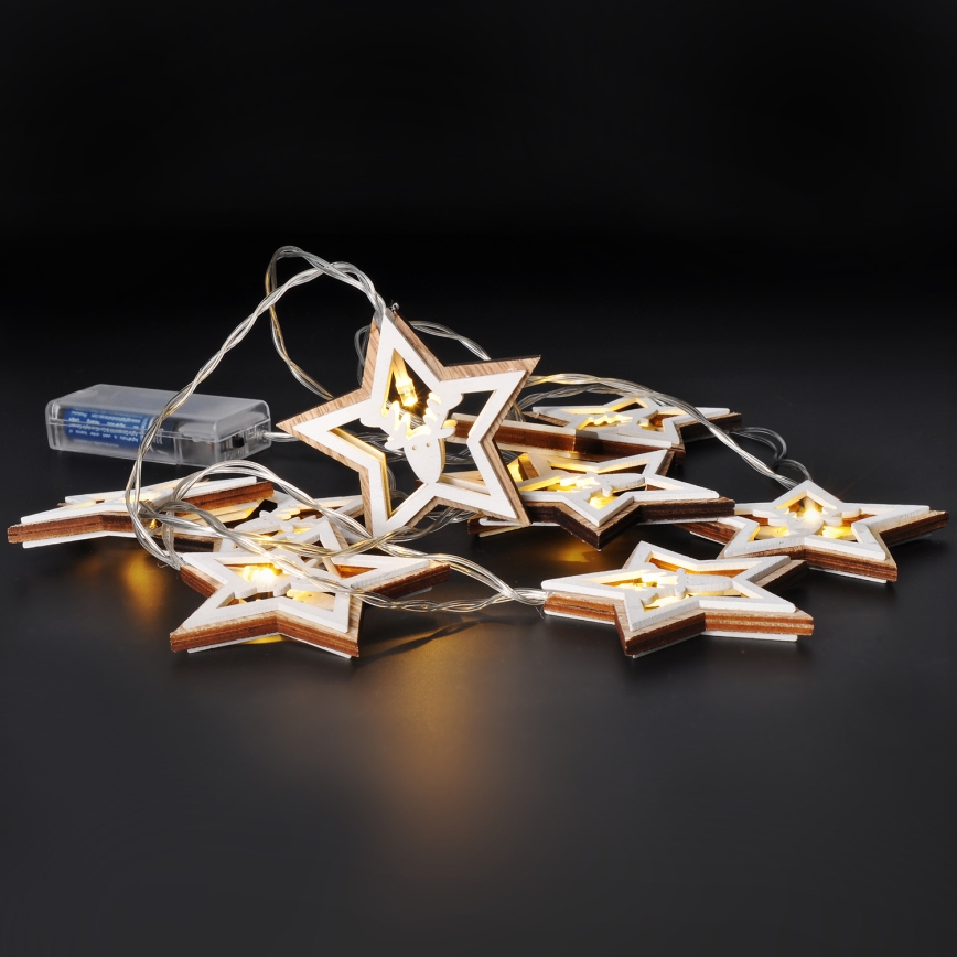 LED string light, 10 LEDs, battery-powered (2×AA), 1.8 m, warm white