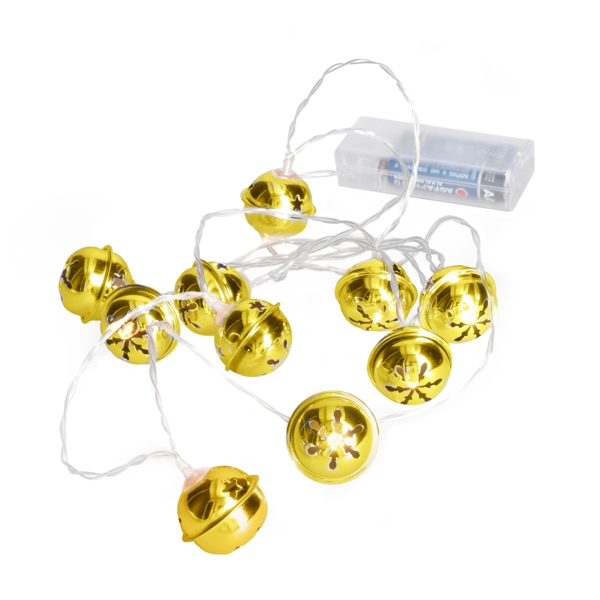 LED Christmas chain 10xLED/2xAA/warm white 1,8m jingle bells