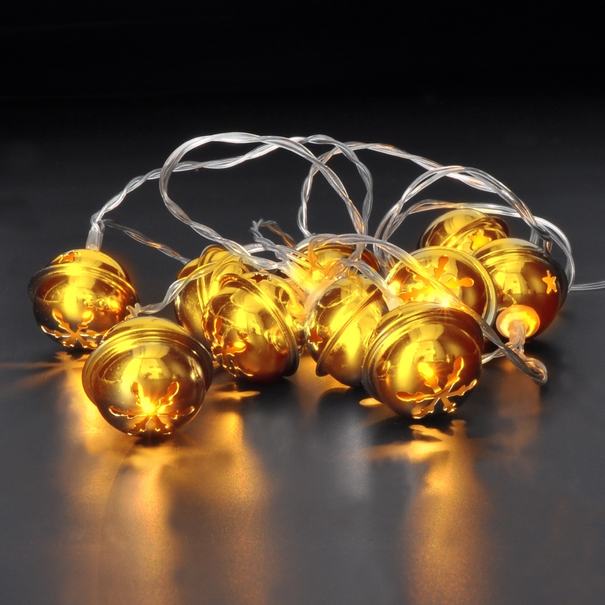 LED Christmas chain 10xLED/2xAA/warm white 1,8m jingle bells