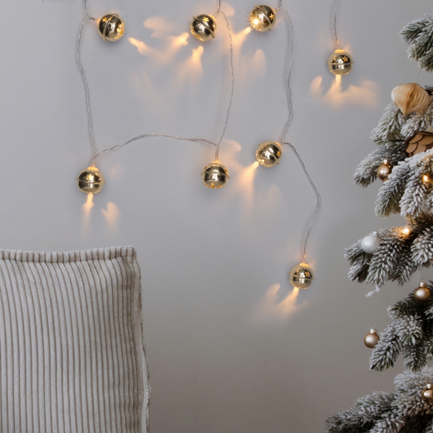 LED String Lights, 10xLED / 2xAA / Warm White, 1.8 m, with Jingle Bells