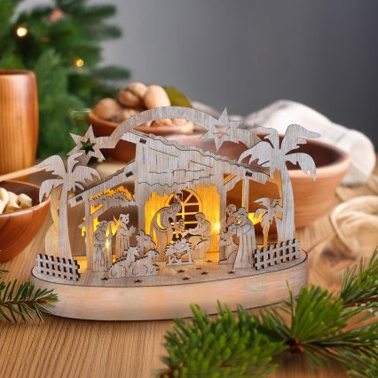 LED Christmas decoration LED/2xAA/warm white nativity scene