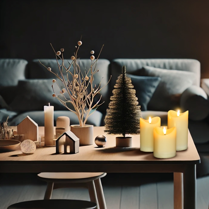 SET 3x LED Natural wax candle LED/3xAAA/warm white