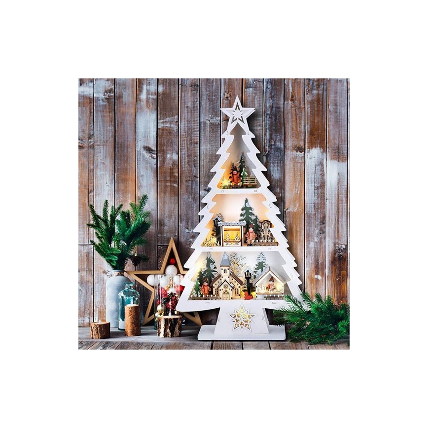 LED Christmas decoration 13xLED/2xAA wooden tree