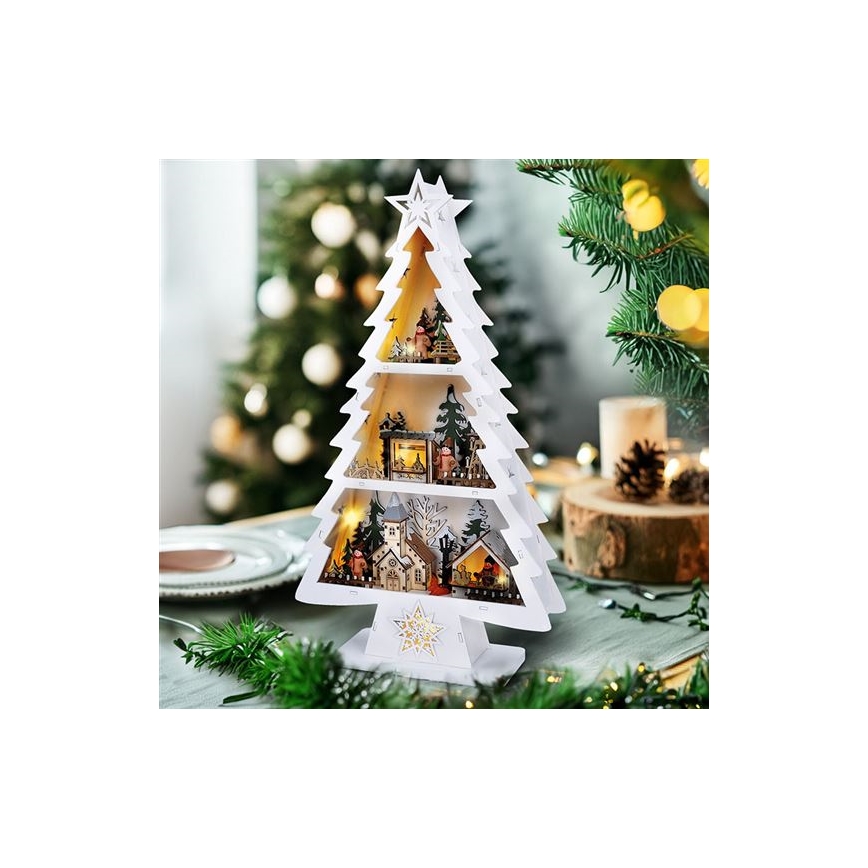 LED Christmas decoration 13xLED/2xAA wooden tree