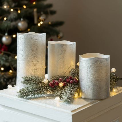 Set of 3 LED candles, battery-powered (3×AAA), warm white