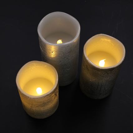 Set of 3 LED candles, battery-powered (3×AAA), warm white