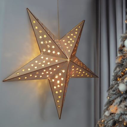 Beige Star LED Christmas Decoration, 20 LEDs, 2×AA, Warm White