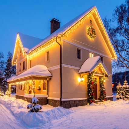 LED Outdoor Christmas curtain 360xLED/8 functions 15m IP44 warm white